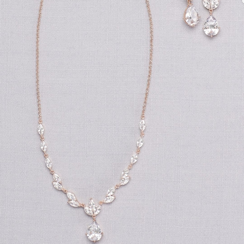 Leafy cubic zirconia necklace and earring set